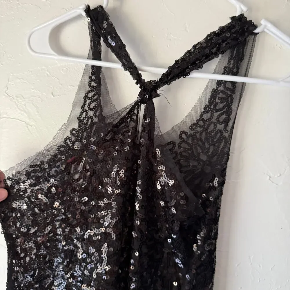 Wildcat Black Sequin Tank Top L‎ Y2K Fairy Grunge Mesh Going Out Top